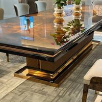 Ensemble de table à manger rectangulaire pour villa, maison, style nordique, luxe moderne, plateau en placage de bois, 10 places, avec base en métal