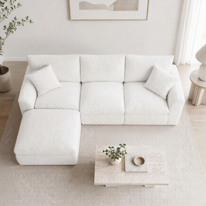 Sofá Seccional Comprimido con Esponja de Alta Resiliencia, Tela Chenille Blanca que Brinda Suavidad como una Nube, EE. UU. - Product Image 1