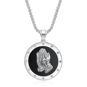 Hip Hop CZ priant bouddha main religieux étanche Non ternir acier inoxydable bijoux pendentif collier pour hommes femmes en gros - Product Image 6