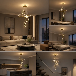 Lampada a Sospensione Classica in Alluminio Dorato con LED ad Alta Luminosità, Regolabile in Altezza, per Ristoranti e Tavoli da Pranzo - Product Image 3
