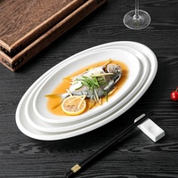 Plat à poisson ovale en porcelaine blanche à bord épais, grand plat, passe au micro-ondes, passe au lave-vaisselle, plat à poisson pour la maison, le restaurant, l'hôtel