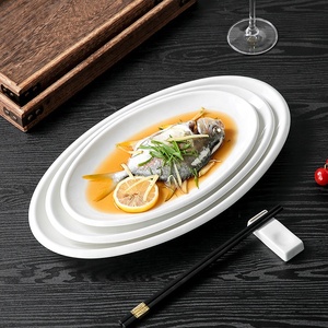 Plat à poisson ovale en porcelaine blanche à bord épais, grand plat, passe au micro-ondes, passe au lave-vaisselle, plat à poisson pour la maison, le restaurant, l'hôtel - Product Image 4