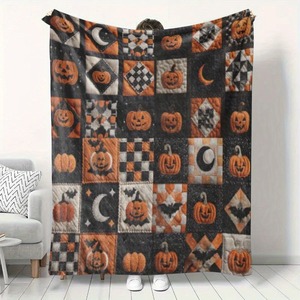 Coperta in flanella di Halloween con teschio, zucca e pipistrello, leggera e traspirante, decorazione autunnale, Trick or Treat, OEM ODM - Product Image 2