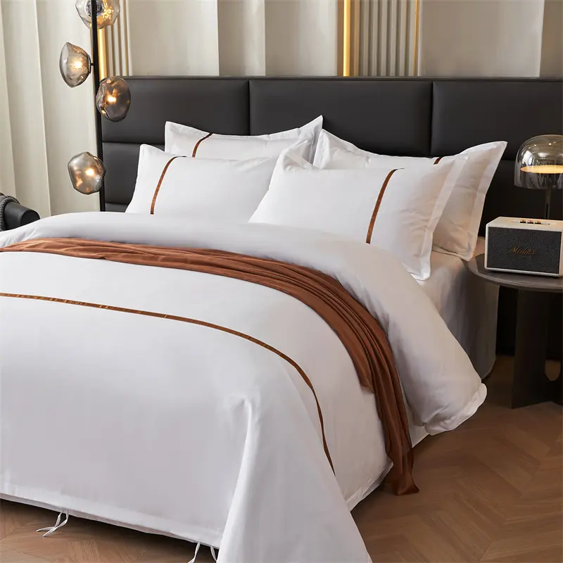 Özel 5 otel yatağı sac toptan işlemeli dokuma yatak takımları beyaz otel çarşaf nevresim