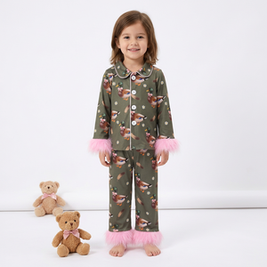 Conjuntos de Pijamas de Otoño para Bebés y Niñas, con Estampado de Navidad, Lazos de Santa Claus, Botones y Rayas - Product Image 4
