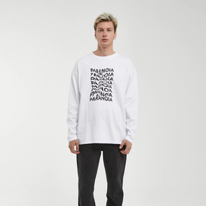 Camiseta de manga larga para hombre minimalista blanca de gran tamaño llamativa PARANOIA en negro talla XS - Product Image 1