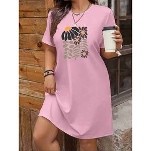 Abito da donna con stampa floreale e grafica, nuovo stile casual, girocollo, vita elasticizzata, lunghezza al ginocchio, stampa frontale - Product Image 3