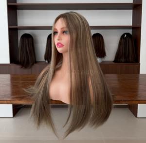 Parrucche Ebraiche con Top in Pizzo Disponibili, Colore <span class=keywords><strong>Biondo</strong></span> con Highlights, Senza Perdita di Capelli, Senza Grovigli, Parrucca Ebraica Kosher in Capelli Umani con Pizzo Svizzero - Product Image 3