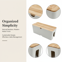 Boîte de rangement blanche avec couvercle en bambou, organisateur de câbles en plastique, boîte de rangement empilable avec couvercle