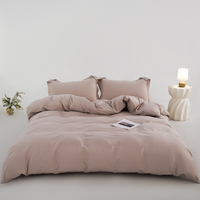Ensemble de literie 4 pièces de haute qualité en coton 100% certifié OEKO-TEX, couleur unie, 50S, fibres longues, avec surpiqûres pour hôtel et maison
