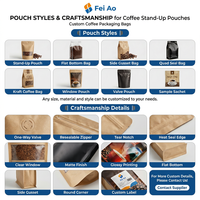 Sacs d'emballage pour grains de café imprimés sur mesure, écologiques, résistants à l'humidité, de qualité alimentaire, avec fermeture éclair et valve, sacs en plastique
