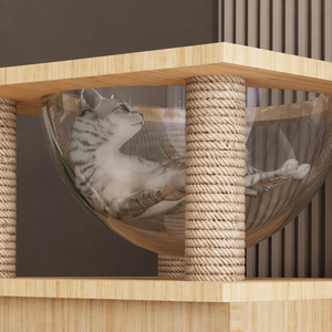 Torre per Gatti Kate Paradise H in Legno Massello a Due Livelli con Ciotola in Acrilico, Pali in Sisal e Design a X per Gatti 65cm - Product Image 5