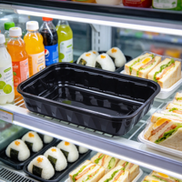 Boîte alimentaire rectangulaire noire en PP de haute qualité, jetable, avec logo personnalisé, OEM, pour plats à emporter, en vente