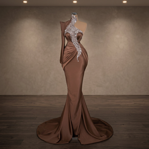 Elegantes Vestidos Maxi de Satén con Cristales Vintage para Mujer, Ecológicos, Transpirables, Silueta Recta, para Eventos Formales, Damas de Honor - Product Image 2
