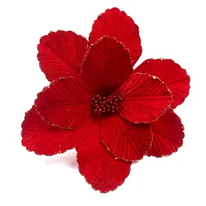 Suministros de decoración navideña Poinsettia navideña artificial flores de Navidad Flores Navideñas Rojas