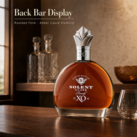 Bouteille de liqueur en verre à fond plat Solent avec bouchon couronne argenté, emballage personnalisé en gros OEM