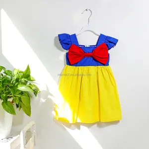 Custom logo fashion cute children's clothing flutter sleeves big bow spring little girl dress
