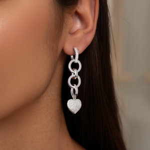 Orecchini Pendenti Romantici a Cuore in Cristallo Placcati in Oro Bianco Rodio Gioielli Moda Donna Regalo - Product Image 2