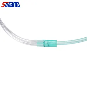 Cánula de oxígeno nasal de color verde PVC consumible médico con puntas y tubo