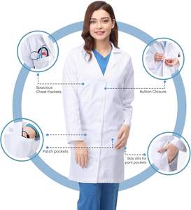 Telas de Bata de laboratorio duraderas para hospitales para uso prolongado, bata médica polivinílico de algodón de manga larga, uniforme de batas de laboratorio Unisex blanco - Product Image 5
