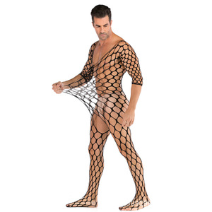 Men's <b>Fishnet</b> <b>Bodysuit</b> Black Nylon Thin Sexy Hollow Out One Piece Underwear For Special Occasion - Product Image 1