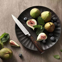 Ventes chaudes, ensemble de 3 couteaux de cuisine en acier inoxydable avec manche en bois, couteau Santoku, couteau utilitaire, dureté 60 Rockwell, ambidextre