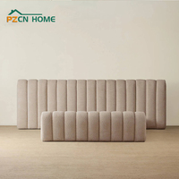 Vente en gros Lit Queen Size à profil bas avec tête de lit capitonnée beige et blanche, cadre en bois, taille personnalisée, pour mobilier de chambre