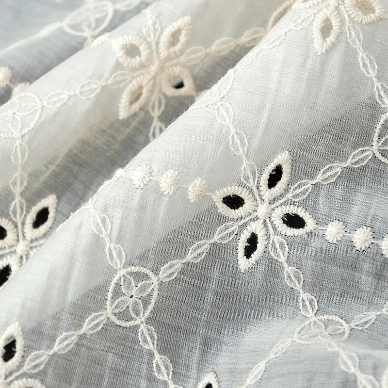 Custom Wholesale Afghan Dresses White Lace Fabric High Quality Fabric With Flower Embroidery