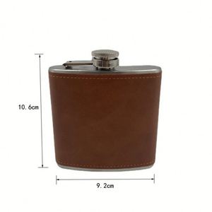 En stock, prix d'usine, gourde à whisky vintage en acier inoxydable avec revêtement en cuir marron, 6 oz, pour l'extérieur - Product Image 3