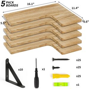 Juego de 5 Estantes <span class=keywords><strong>Flotantes</strong></span> de Madera Rústica para Pared, Estante de Esquina para Baño, Cocina, Dormitorio, Decoración del Hogar, Sala de Estar - Product Image 3