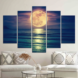 Enchanted Night <b>Printed</b> <b>Canvas</b>: Serene Coastal <b>Landscape</b> Artwork,SET OF 5 MIX <b>CANVAS</b> - Product Image 2