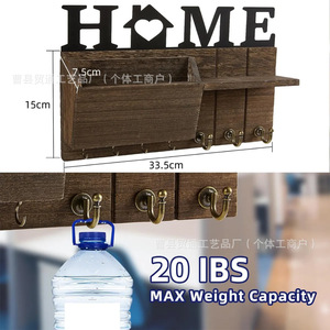 Wooden <b>Wall</b> Mounted Storage Rack Solid Wood <b>Key</b> Organizer With <b>Hooks</b> For Entryway Home Decoration - Product Image 4
