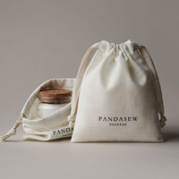 Sac à cordon en coton et lin personnalisé avec logo PandaSew, petit sac cadeau pour bracelet, bague, boucles d'oreilles, emballage cadeau, pochette à bijoux