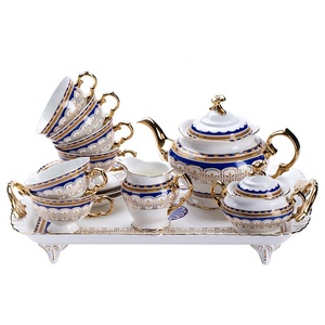 Juego de Café de Cerámica Blanco y Azul Dorado Estilo Europeo para Té de la Tarde, Venta al Por Mayor de Fábrica, para Bodas - Product Image 4