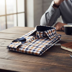 เสื้อเชิ้ตผู้ชายสีน้ำตาลสำหรับฤดูร้อน-ผ้าป๊อปลินคอตตอน 100% - Product Image 3