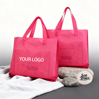Sacs de shopping en plastique rose vif réutilisables de haute qualité, impression personnalisée, sacs à anse souple pour l'emballage de vêtements/aliments