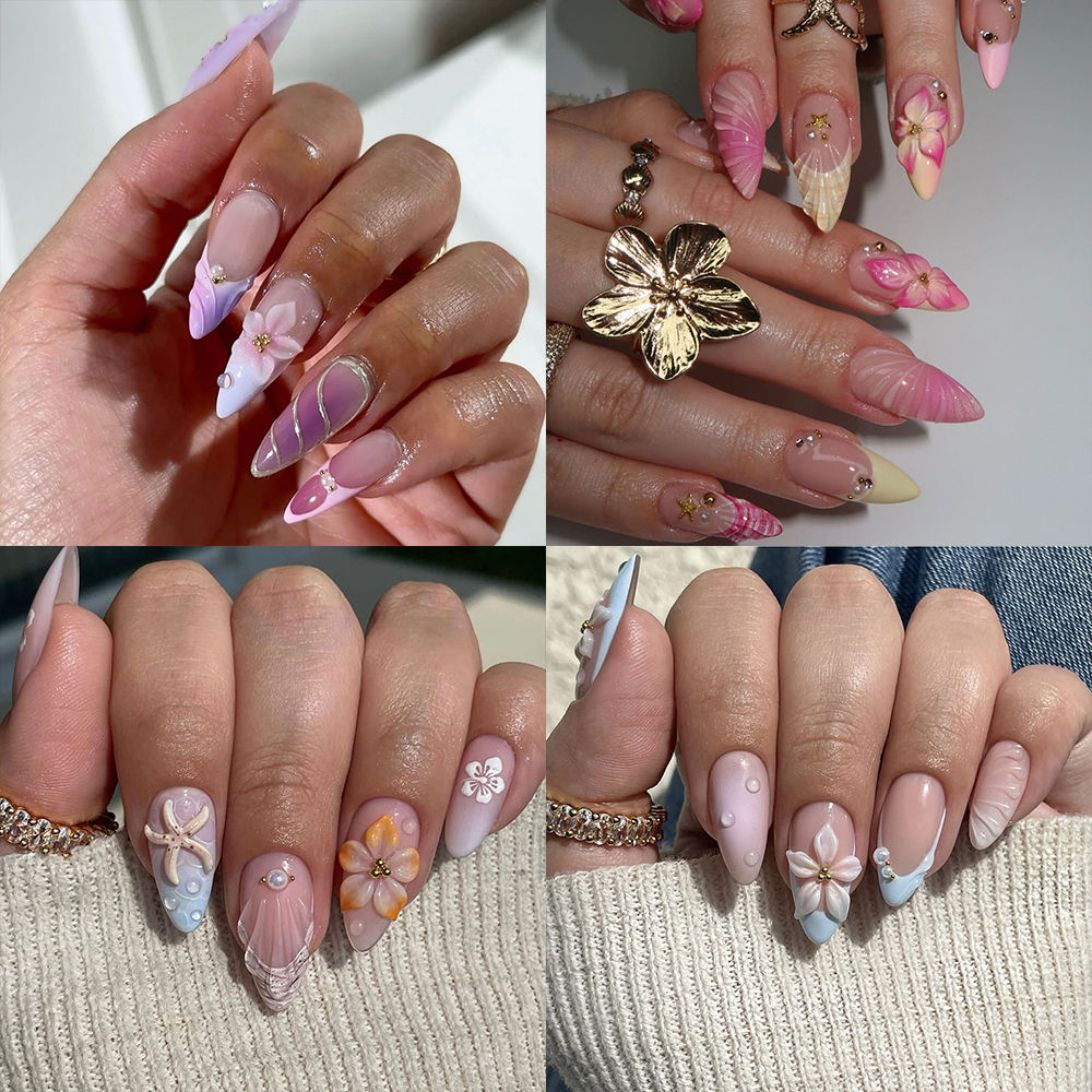 Factory Price New 3D Press Nails 24pcs Custom Almond French Tips Handmade Fake Art Fingernails Wholesale Application for Finger