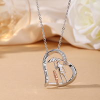 Collier avec pendentif en forme de cœur pavé de micro-zircon, sans nickel, portrait 3D de père et fille sous un parapluie