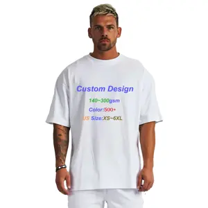 Camiseta de grandes dimensões simples para homens, camiseta com impressão personalizada em branco 300gsm com logotipo