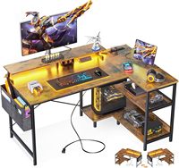 AJUNION Bureau de jeu Bande LED Bureau d'ordinateur Cadre métallique MDF Table de jeu Design d'angle Bureau Construction robuste