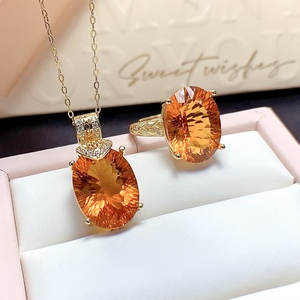 Ensemble de bijoux de luxe de haute qualité en argent 925 plaqué or avec citrine naturelle, bague/pendentif, inspiré des contes de fées, pour mariage, certifié CMA - Product Image 1