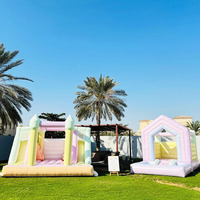 Château sautant coloré pastel en PVC Maison gonflable Maison gonflable avec double toboggan pour location de fête d'enfants
