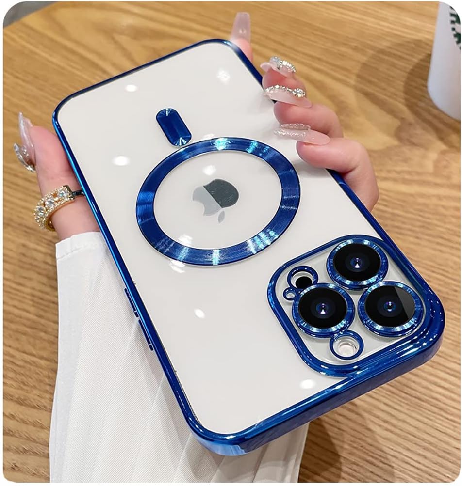 Магнитный Прозрачный чехол для телефона iPhone 14, 13, 12 Pro Max Plus, защита для камеры Magsafe, гальванический край, противоударный мягкий чехол