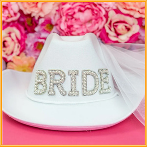 Go Party Bachelorette Party MRS <strong>BRIDE</strong> GROOM Letter <strong>Cowgirl</strong> <strong>Hat</strong> Bridal Wedding Cowboy <strong>Hats</strong> Rhinestone Pearl Summer Beach <strong>Hats</strong> - Product Image 5