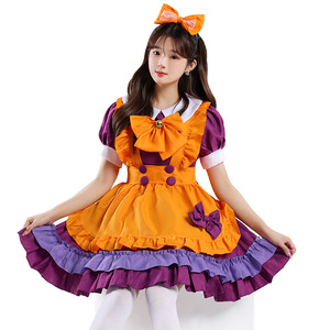 Robe de princesse Lolita orange et violette, costume de cosplay de demoiselle d'honneur, tenue d'anime pour femme, jupe et robe - Product Image 1