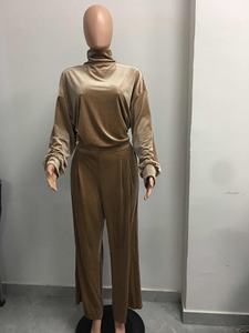 Ensemble 2 pièces en <span class=keywords><strong>velours</strong></span> pour <span class=keywords><strong>femme</strong></span> - Haut élégant à col roulé et <span class=keywords><strong>pantalon</strong></span> large Tenue formelle décontractée Sehe Fashion - Product Image 6