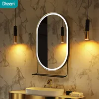 Круглое зеркало с подсветкой LED и полкой из железа