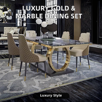 Ensemble de table à manger réglable Dareko en marbre blanc de grande taille, design luxueux doré pour la maison, le bureau, l'appartement et l'hôtel, style moderne