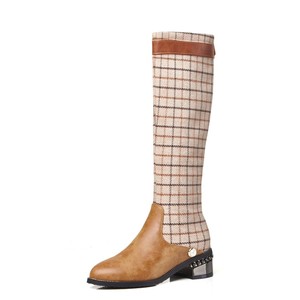 Winter Women Knight Knee High Boots <b>Pointed</b> Toe Booties Calf High Flat Riding Long Boots for Lady - Product Image 2