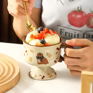 Tasse à thé en céramique vintage de style japonais avec motif de chat de dessin animé, 265 ml - Passe au micro-ondes et au lave-vaisselle, réutilisable pour les desserts et les glaces - Product Image 3